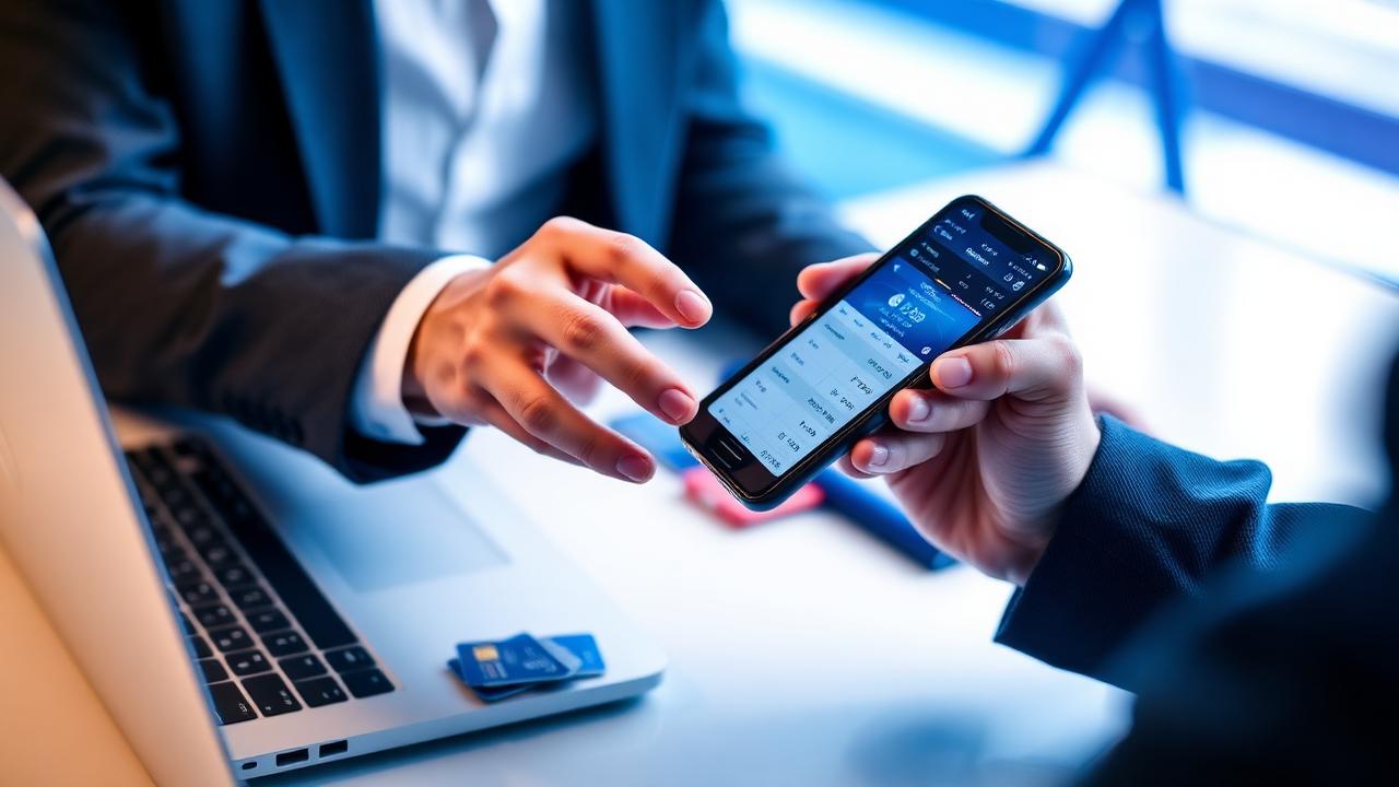 Empresário utilizando aplicativo de banco digital no smartphone